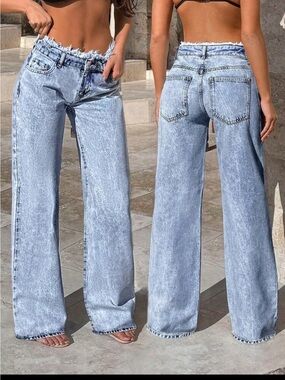 High-Waisted Light Acid Wash Straight Leg Jeans